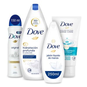 Pack Dove: Dove Gel De Ducha 600 ml + Dove Jabón Original 250 ml + Dove Crema De Manos 75 ml  +  Dove Desodorante 150 ml