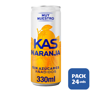 Pack Refresco con gas sabor naranja sin azúcar KAS lata 33cl x24