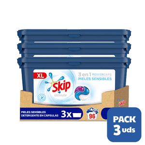 Pack 3 Skip Ultimate Triple Poder Detergente Capsulas Pieles Sensibles 32 lav