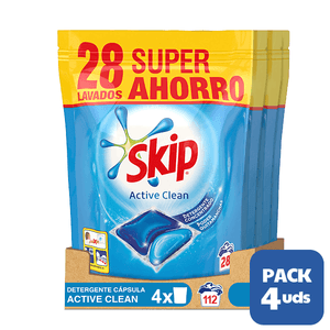 Pack 4 Skip Detergente en Cápsulas Active Clean Doble Líquido 28 lav