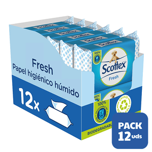Scottex Fresh Papel Higiénico Húmedo 38 Servicios (38 Servicios X 12 Packs, Total 456 Servicios)