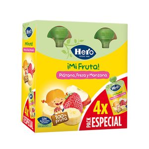 Hero Mi Fruta Bolsitas de Plátano, Fresa y Manzana Sin Azúcar Añadido 4x100gr
