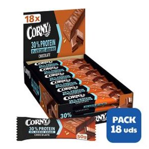 Corny Protein Barritas de Chocolate con 30% de Proteína y Sin Azúcares Añadidos 18x50gr