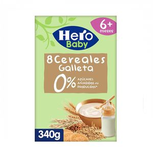 Hero Papillas 8 Cereales con Galleta. Para Bebés a Partir de los 6 Meses. 340g.