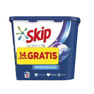 Skip Ultimate Detergente en Cápsulas para la ropa Máxima Eficacia Acción 3 en 1 poder quitamanchas 22+14 lavados