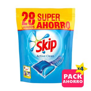 Pack Ahorro Skip Active Clean Doypack 28 Lavados x4