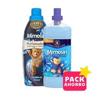Pack ahorro Mimosín Suavizante Concentrado Azul Vital 60 Lavados + Mimosin Perfumador Talco Booster Joy 760ml