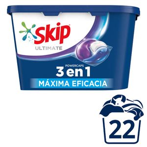 Skip Ultimate Detergente en Cápsulas para la ropa Máxima Eficacia Acción 3 en 1 poder quitamanchas 22 lavados